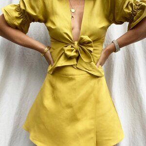 Never Fully Dressed Mustard Yellow Wrap Shirt